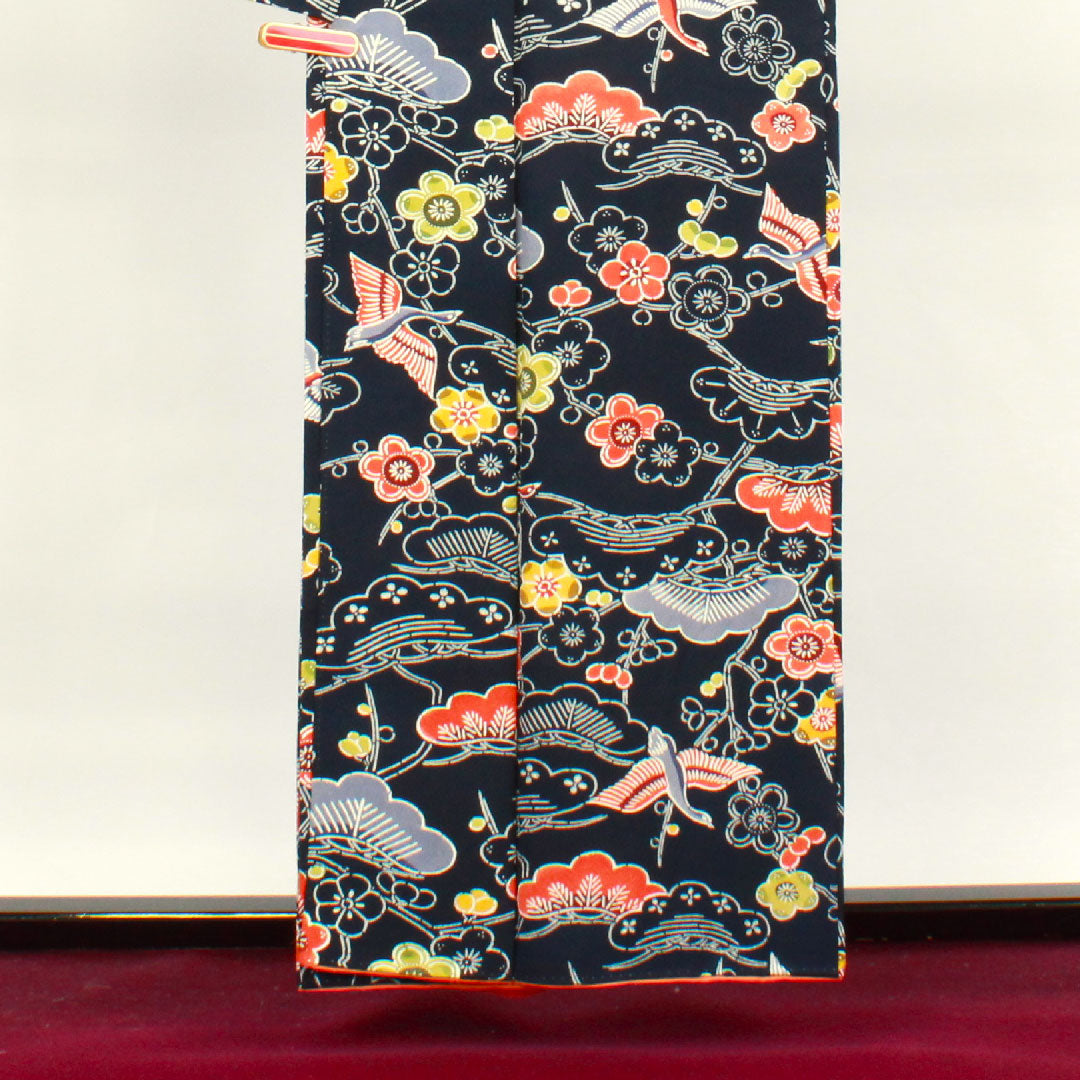 Komon Length 158cm Sleeve length 63.5cm Awase Dark blue Kyo-Bengata Pine Plum Pure silk A rank Navy 1115003433318