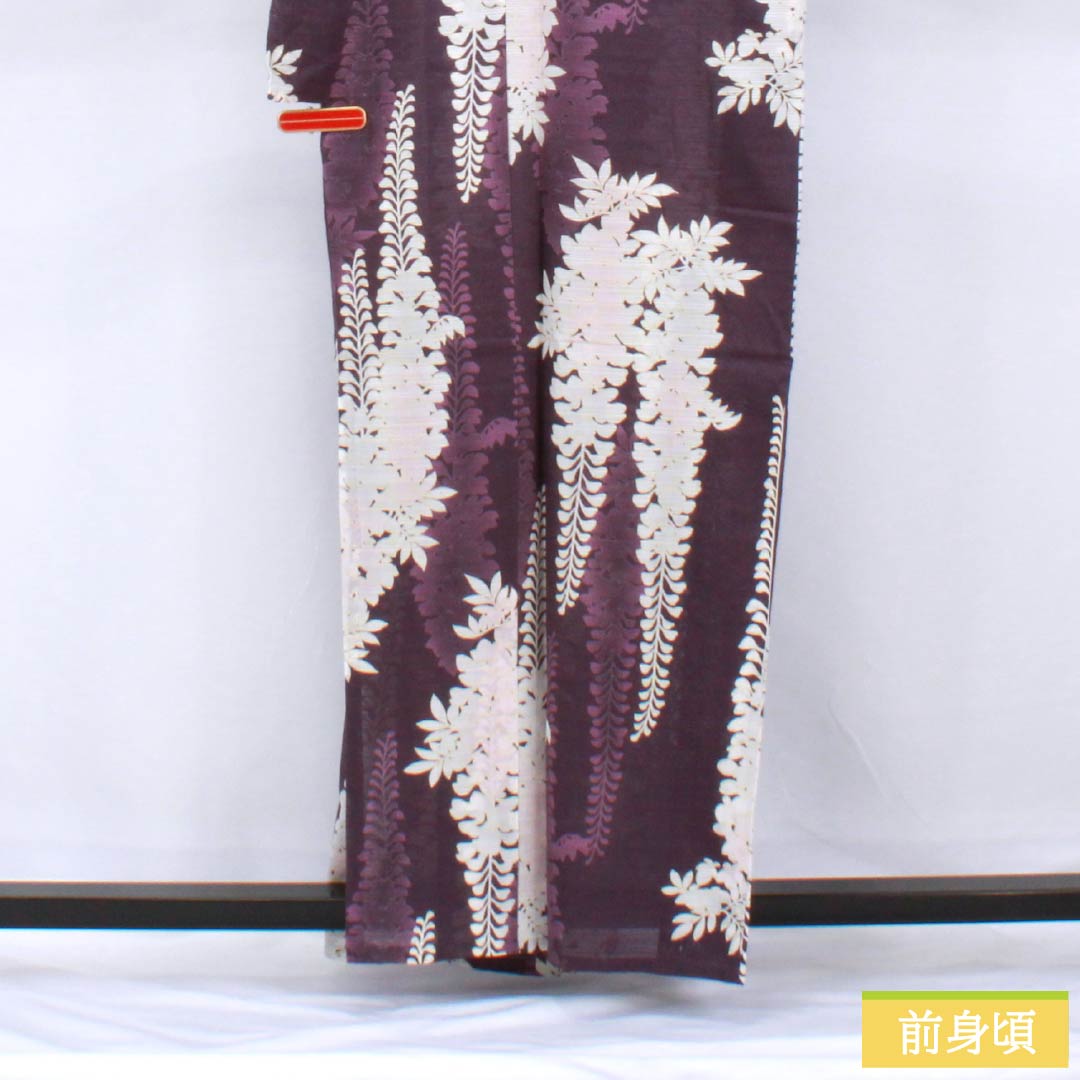 浴衣 木綿 身丈162cm 裄丈66cm Sランク 単衣 紫系 蒲萄紫色(ぶどうむらさきいろ) 藤 夢工房 1118005852420