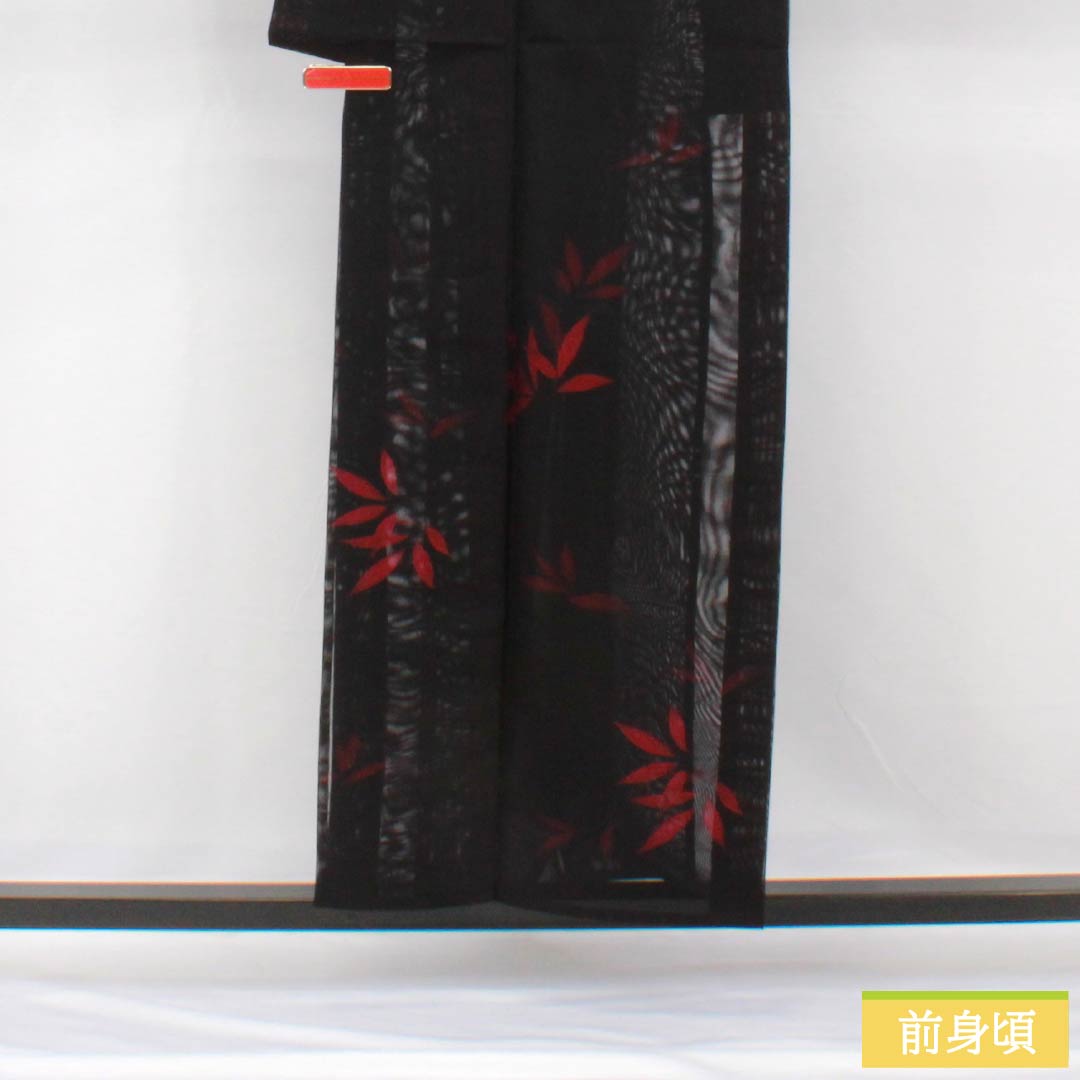 夏物 正絹 小紋 身丈157.5cm 裄丈62.5cm 枝 葉 紗 Sランク 黒系 1132002022310
