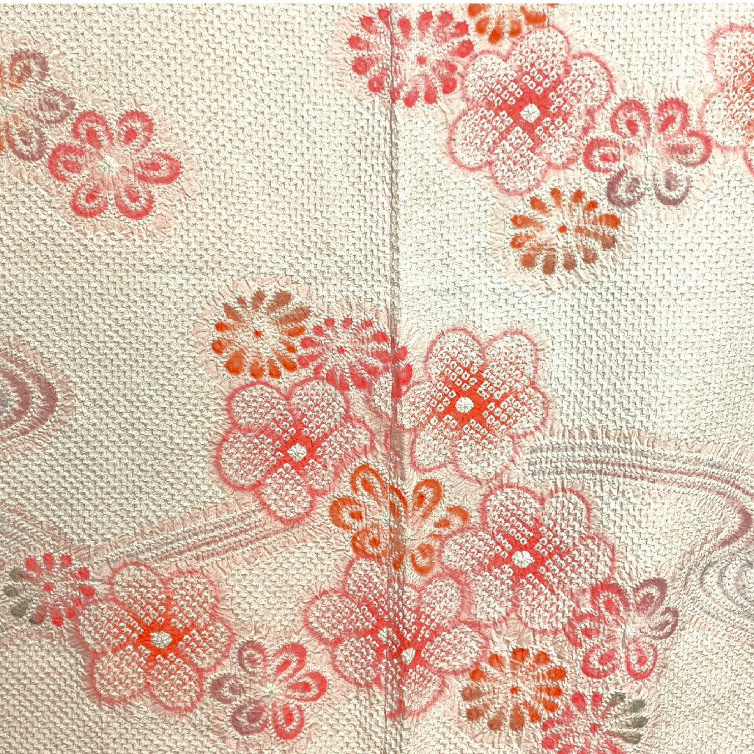 Travel kimono Length 90.5cm Sleeve length 63.5cm Dawn color Flower pattern Pure silk S rank Awase Pink 1117000372913