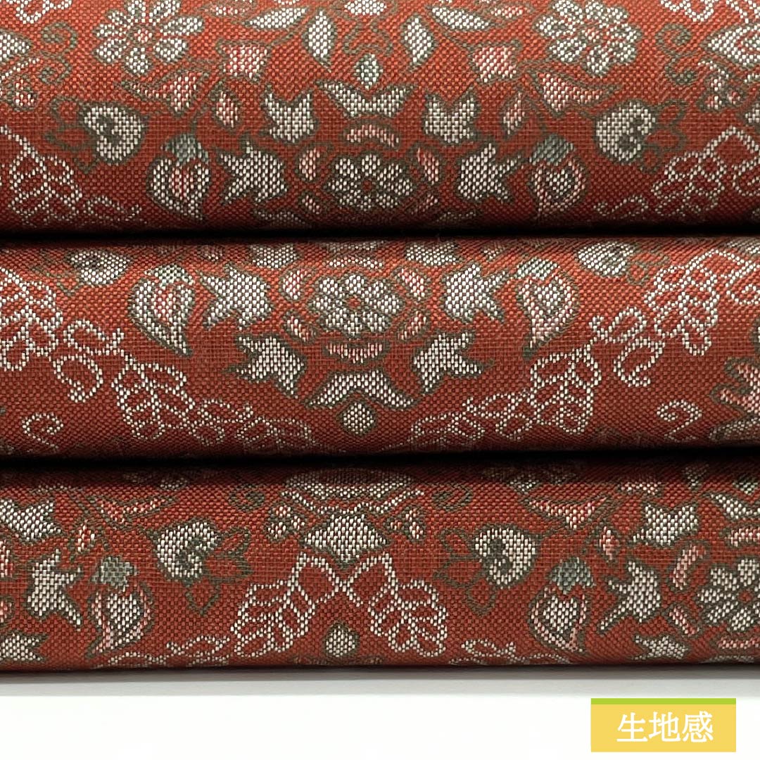 Nagoya Obi, Pure Silk, S-Rank, Benikakiiro (Red Persimmon Color), Shoba Weave, Sarasa Pattern, 330cm Length, Full Length, Casual, Orange, Item Number: 1124009362326, Nagoya Style