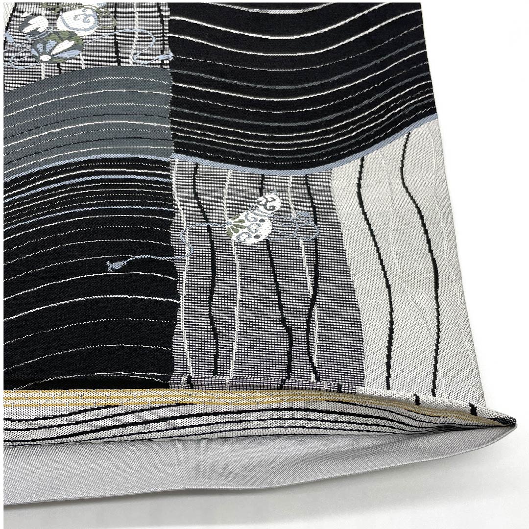 Fukuro Obi, Checkered Pattern, Gourd Pattern, Monotone, Length 438cm, Pure Silk, S Rank, Six-way, Casual, Gradient Style, 1123008812399