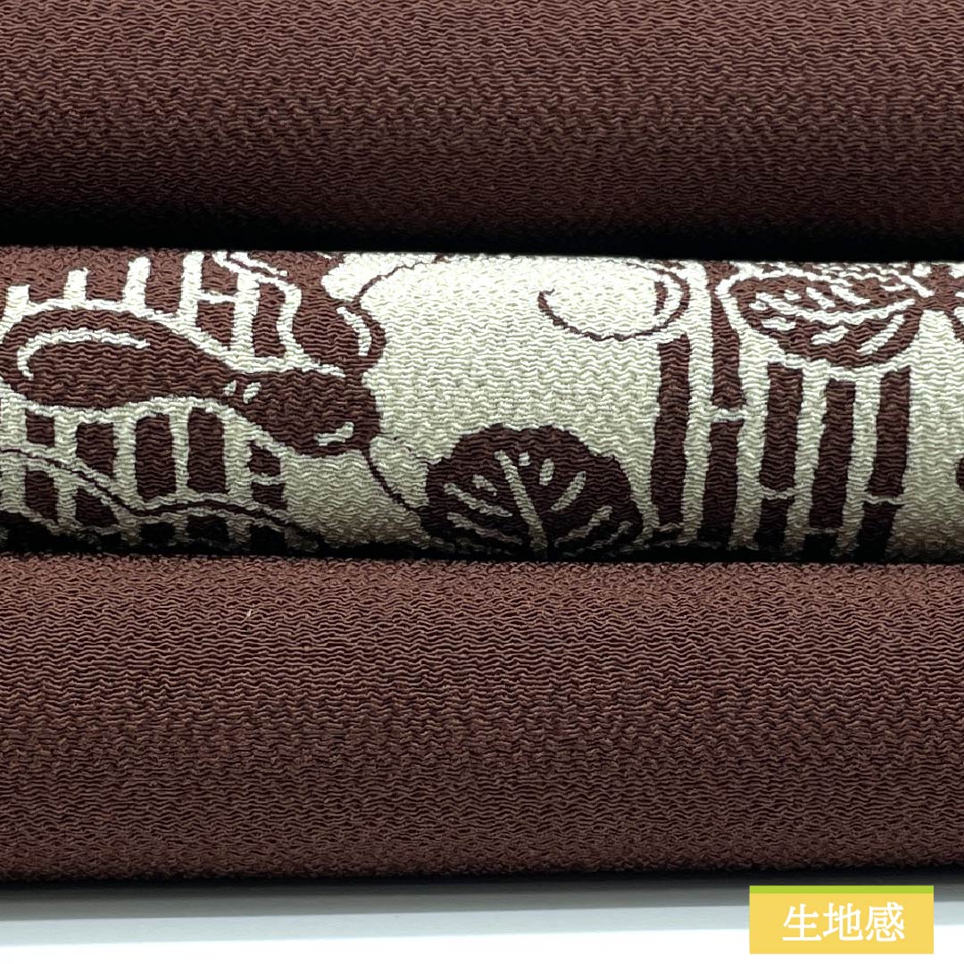 Nagoya Obi, Pure Silk, S-Rank, Dark Brown (Koichaiiro), Stencil-Dyed, Chirimen Fabric, Echigo Stencil-Dyed, Length 363cm, Pointed Pattern, Casual, Brown, Product Number 1124010492314, Nagoya Style