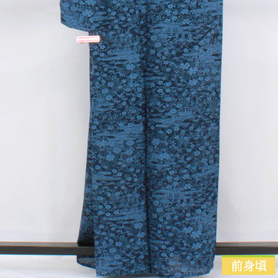 夏物 正絹 小紋 身丈162cm 裄丈68cm 濃紺色(のうこんいろ) 古典柄 型染 絽 Sランク 紺系 1132002782418