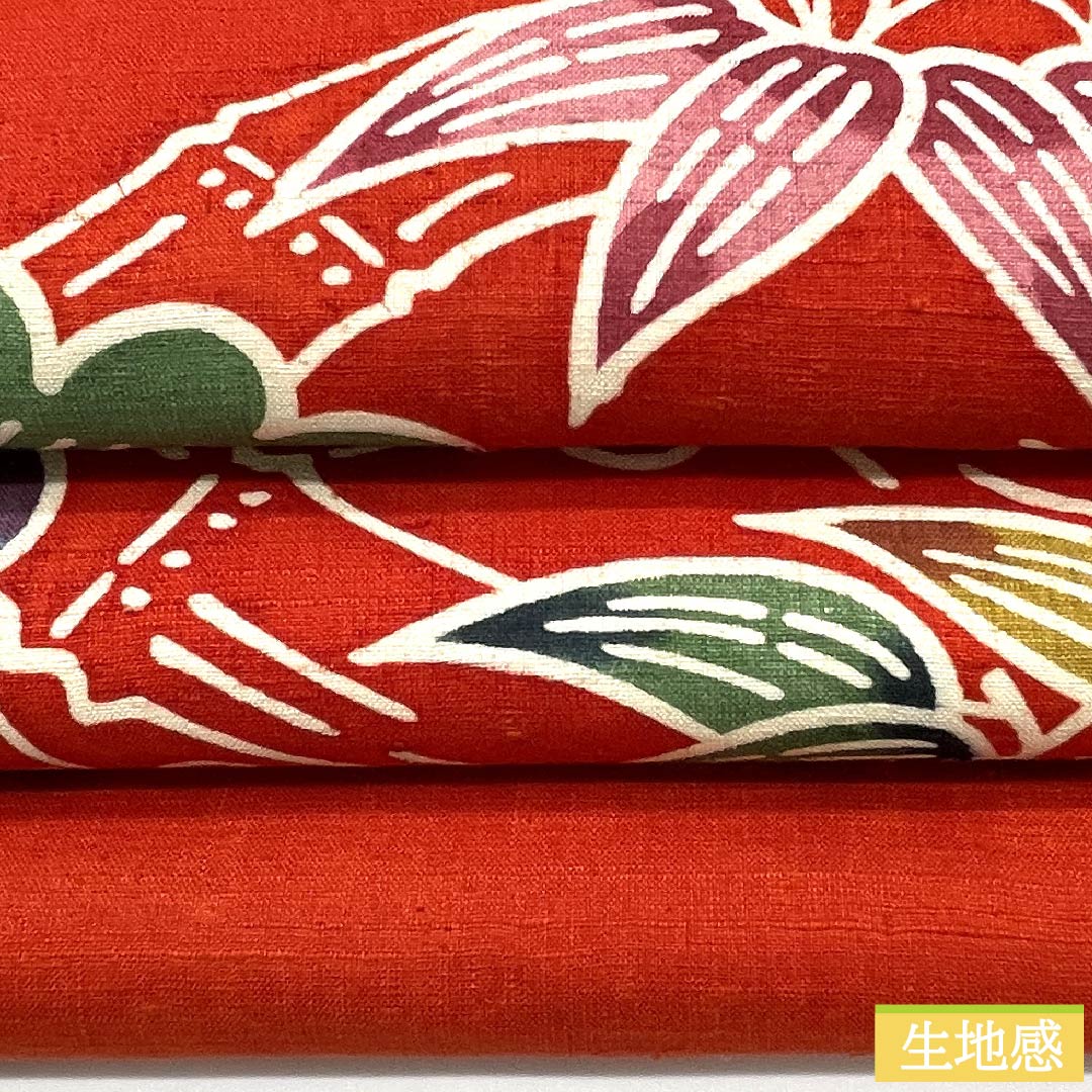 Nagoya obi, cinnabar color, Kyoto Bingata, classic pattern, pine, bamboo, plum, obi length 365cm, pure silk, S rank, point pattern, casual, red, 1124005332312, Nagoya style