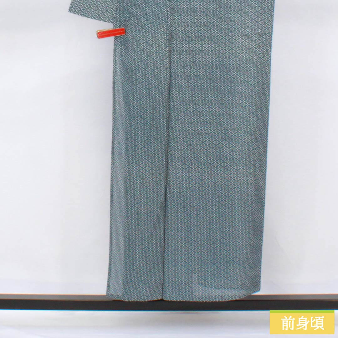 夏物 正絹 小紋 身丈152.5cm 裄丈65.5cm 藍鉄色(あいてついろ) 江戸小紋 型染 抽象模様 絽 Bランク 青系 1132002774217