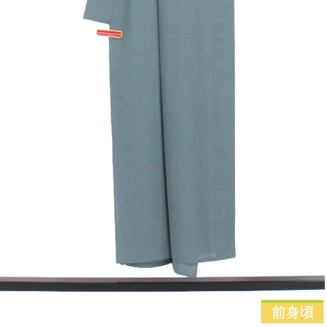 夏物 正絹 色無地 Sランク 身丈145.5cm 裄丈61.5cm 浅葱鼠色(あさぎねずいろ) 素無地 一つ紋 五三桐 絽 グレー系 1132004862122