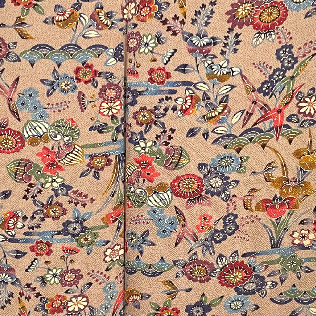 小紋 身丈159.5cm 裄丈64.5cm 袷 銀煤竹色 型染 草花模様 正絹 Sランク 朱系 1115002212316