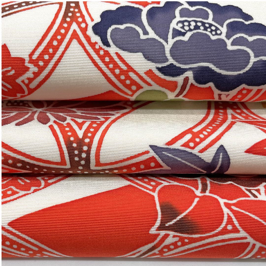 Nagoya obi, scarlet, Shippo Tsunagi, floral pattern, obi length 383cm, pure silk, S rank, point pattern, casual, vermilion, 1124004512316, Nagoya style