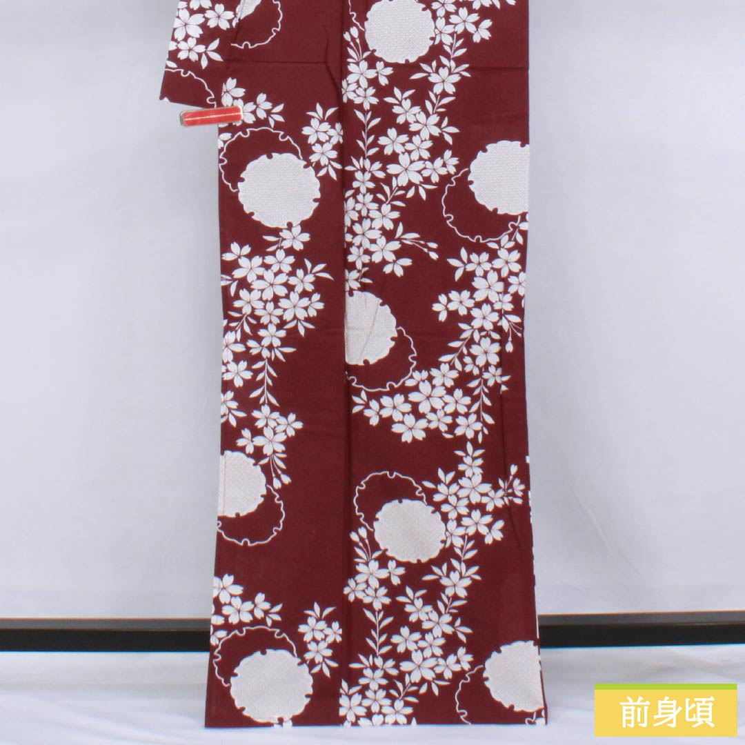 浴衣 木綿 身丈166cm 裄丈65cm Sランク 単衣 紫系 赤紫色(あかむらさきいろ) 雪輪 桜 1118006302520