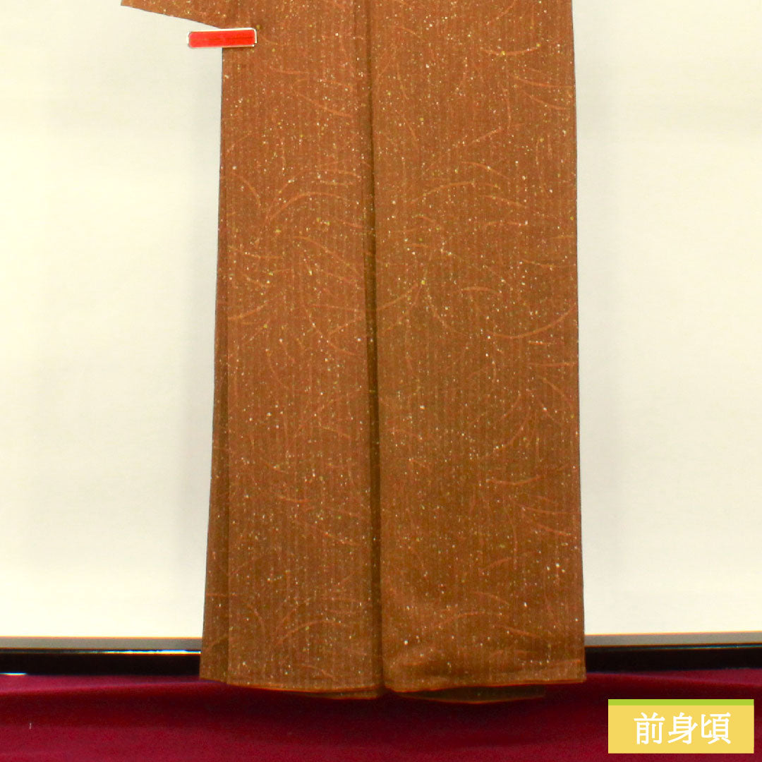 小紋 正絹 身丈158.5cm 裄丈64cm 袷 鳶色(とびいろ)タタキ染 抽象模様 Aランク 茶系 1115004043314