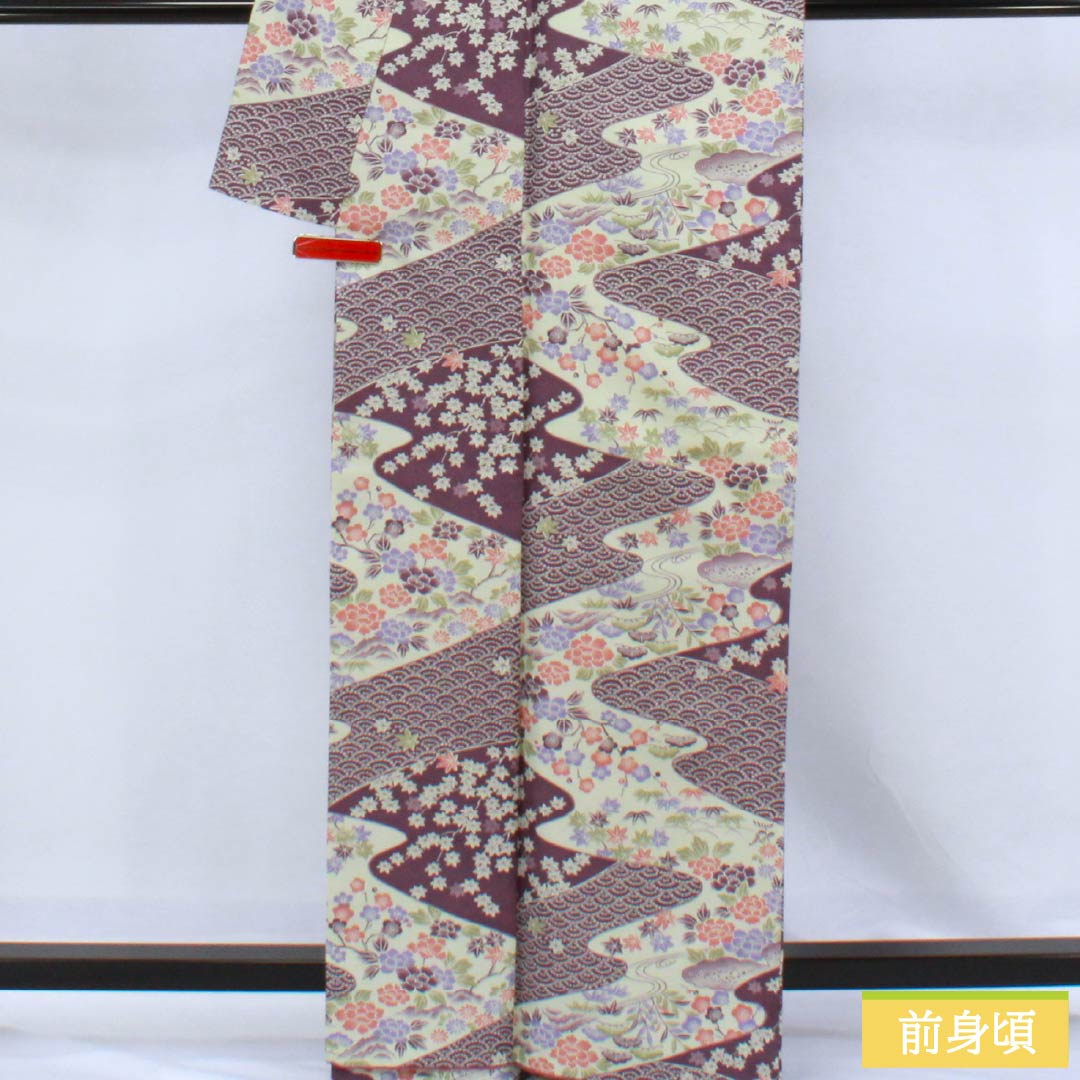 小紋 ポリエステル Sランク 身丈164cm 裄丈65.5cm 袷 古代紫色(こだいむらさきいろ) 古典柄 洗える着物 紫系 1115006782420