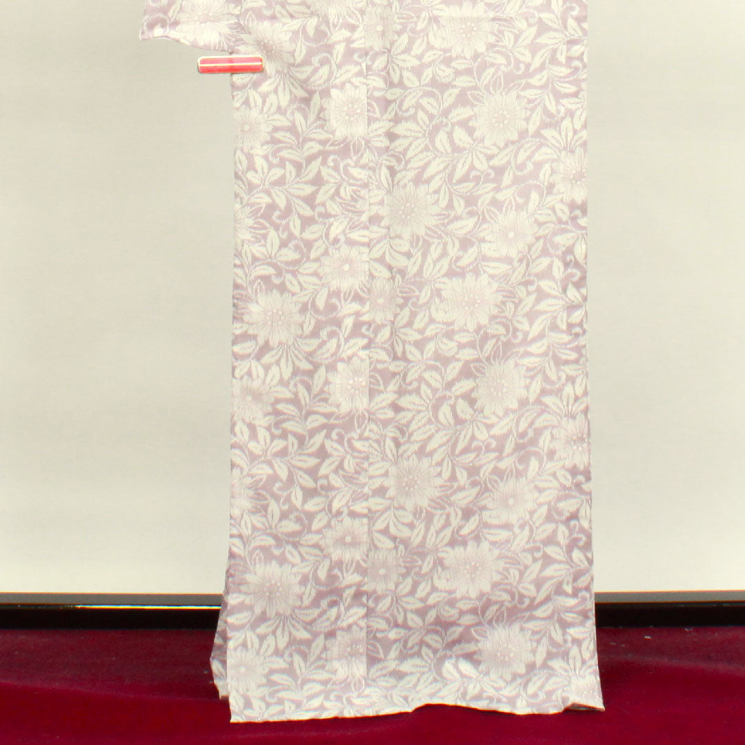 Summer kimono, polyester, small pattern, length 169cm, sleeve length 67.5cm, ash cherry color, daisy, with basting thread, washable kimono, gauze, S rank, purple, 1132000462520