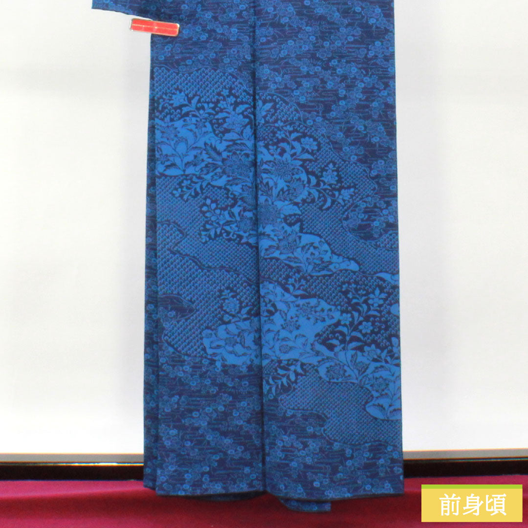 訪問着 正絹 袷 身丈159cm 裄丈64.5cm 濃紺色(のうこんいろ) 藍染 天然灰汁発酵建 佐藤昭人 国選定無形文化財 竹内晃子 Sランク 紺系 1112004342318