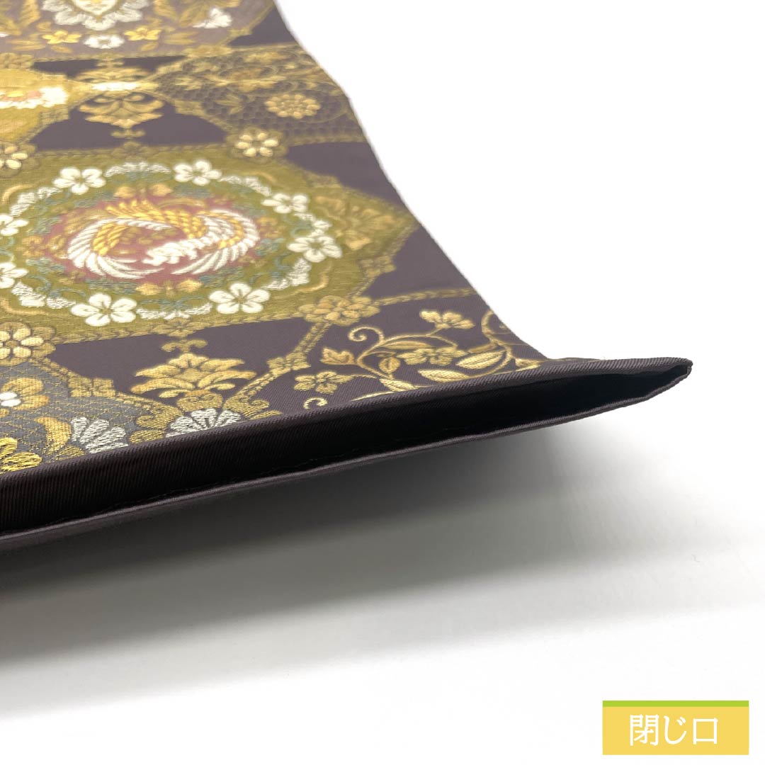 Formal, purple-colored obi made of pure silk with a Shosoin Treasure Treasure Treasure Treasure Treasure and phoenix motifs. Length: 442cm. S-rank. Six-pass obi. Product code: 1123014292320.