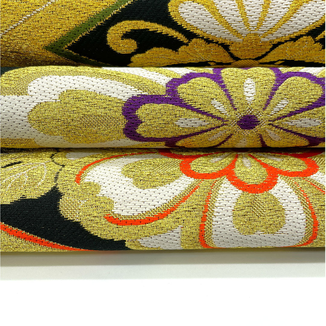 Fukuro Obi for Furisode, Matsukawabishi, Flower Pattern, Length 440cm, Pure Silk, S Rank, Six-way, Formal, Black, 1123004512310