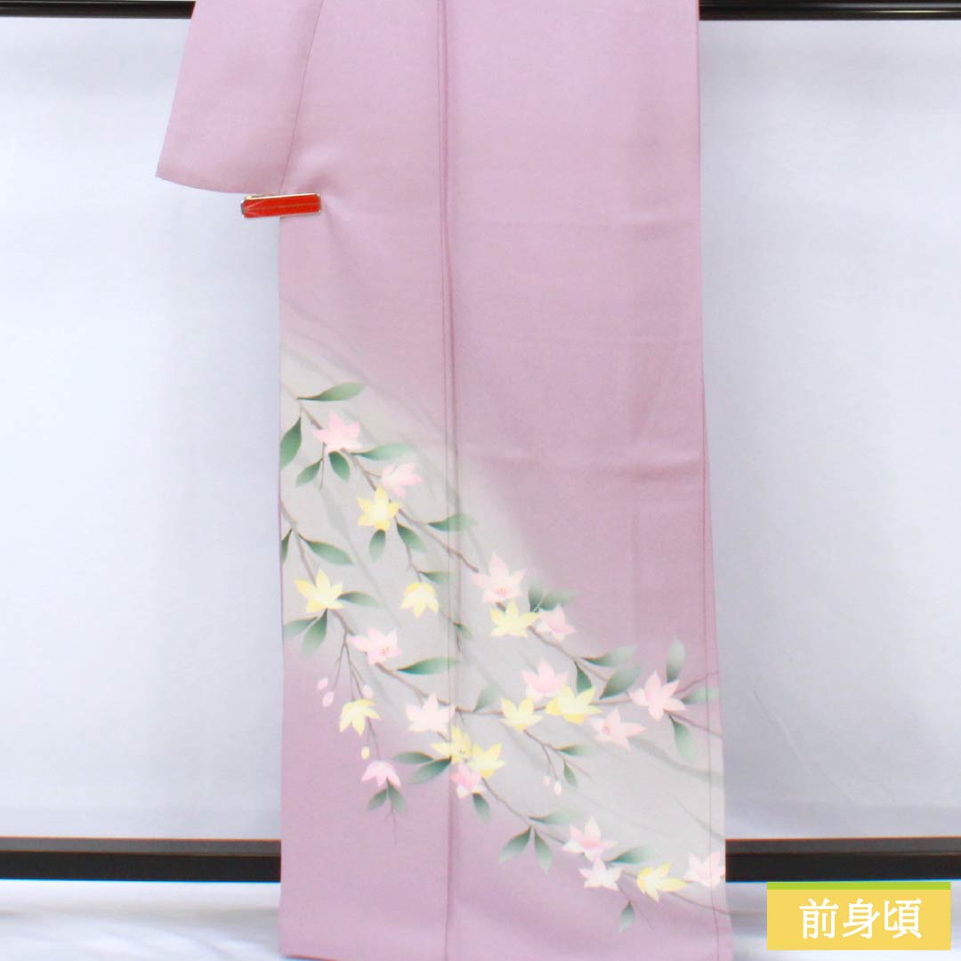 訪問着 正絹 Bランク 袷 身丈165.5cm 裄丈67.5cm 淡紅藤色(うすべにふじいろ) 付下げ 草花 紫系 1112007404520
