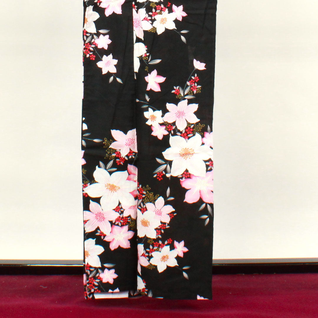 Yukata Flower Pattern Cotton S Rank Single Layer Length 162cm Sleeve Length 67cm Black 1118001162410
