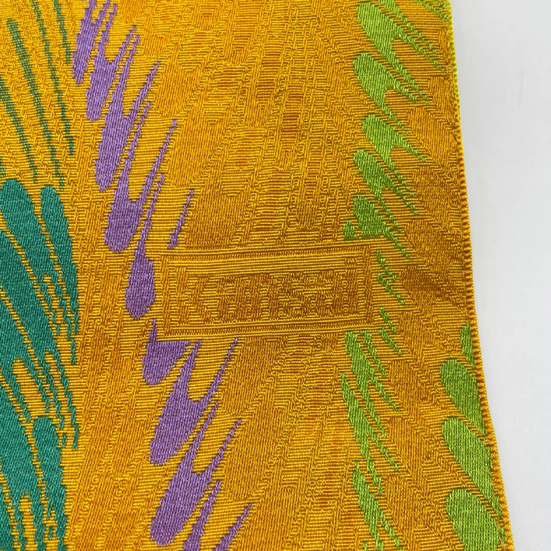 Half-width obi, polyester, golden yellow, Kansai, abstract pattern, obi length 402cm, yellow, S rank, 1125001802423