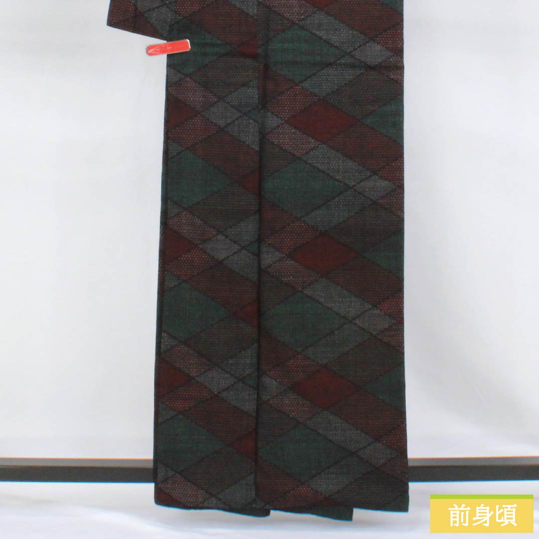 紬 正絹 Sランク 身丈161cm 裄丈66.5cm 真綿紬 幾何学模様 袷 グラデーション系 1116005052499