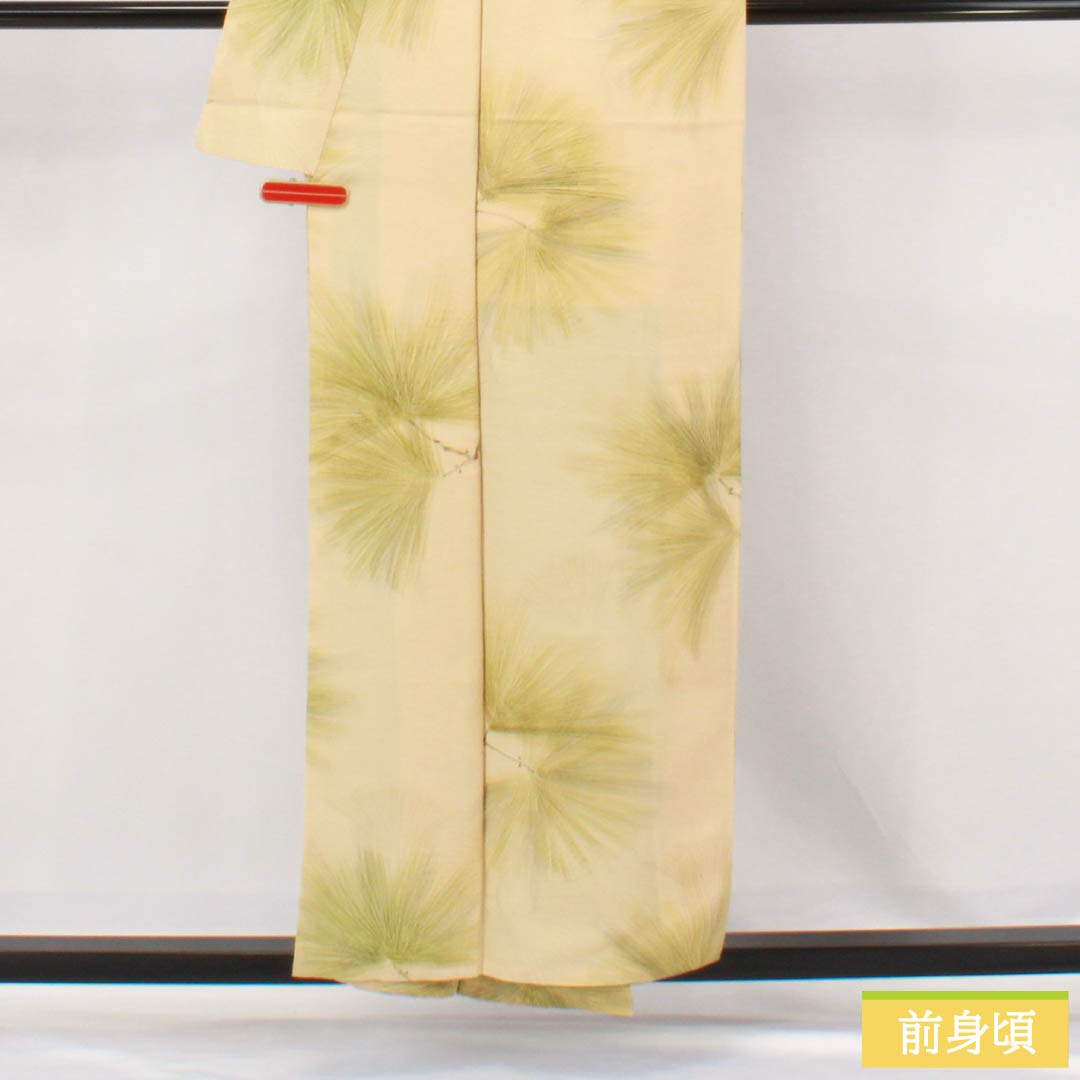 小紋 正絹 Sランク 身丈154.5cm 裄丈62cm 袷 東京白茶色(とうきょうしらちゃいろ) 京友禅 松葉 クリーム系 1115006592215
