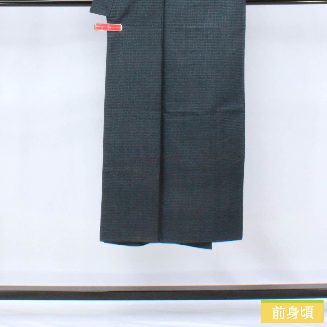 男物 正絹 Sランク 身丈139cm 裄丈64cm 大島紬 亀甲 袷 紺系 1119001082318