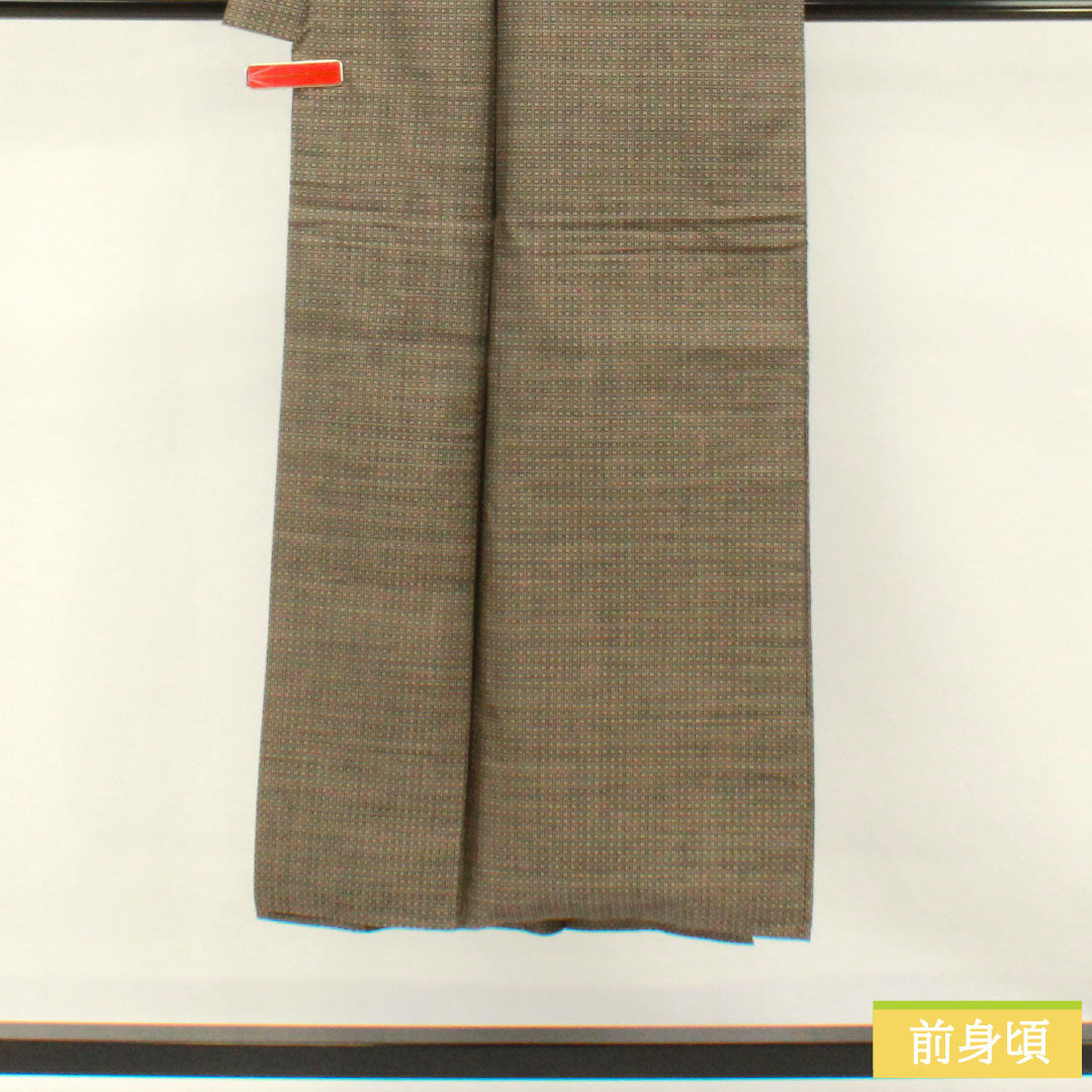 Men's A-Rank Silk Kimono, Length 144.5cm, Sleeve Length 67cm, Oshima Tsumugi Pongee with Varied Kokasuri Pattern, Mud-Dyed, Brown, Lined, Product Number: 1119001843414