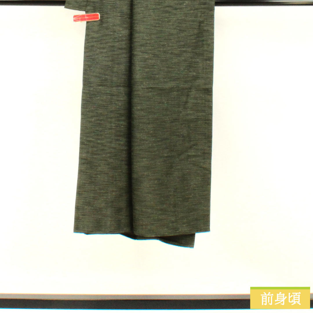 男物 正絹 Sランク 身丈133.5cm 裄丈65cm 鈍色(にびいろ) しつけ糸付き 単衣 緑系 1119001682319