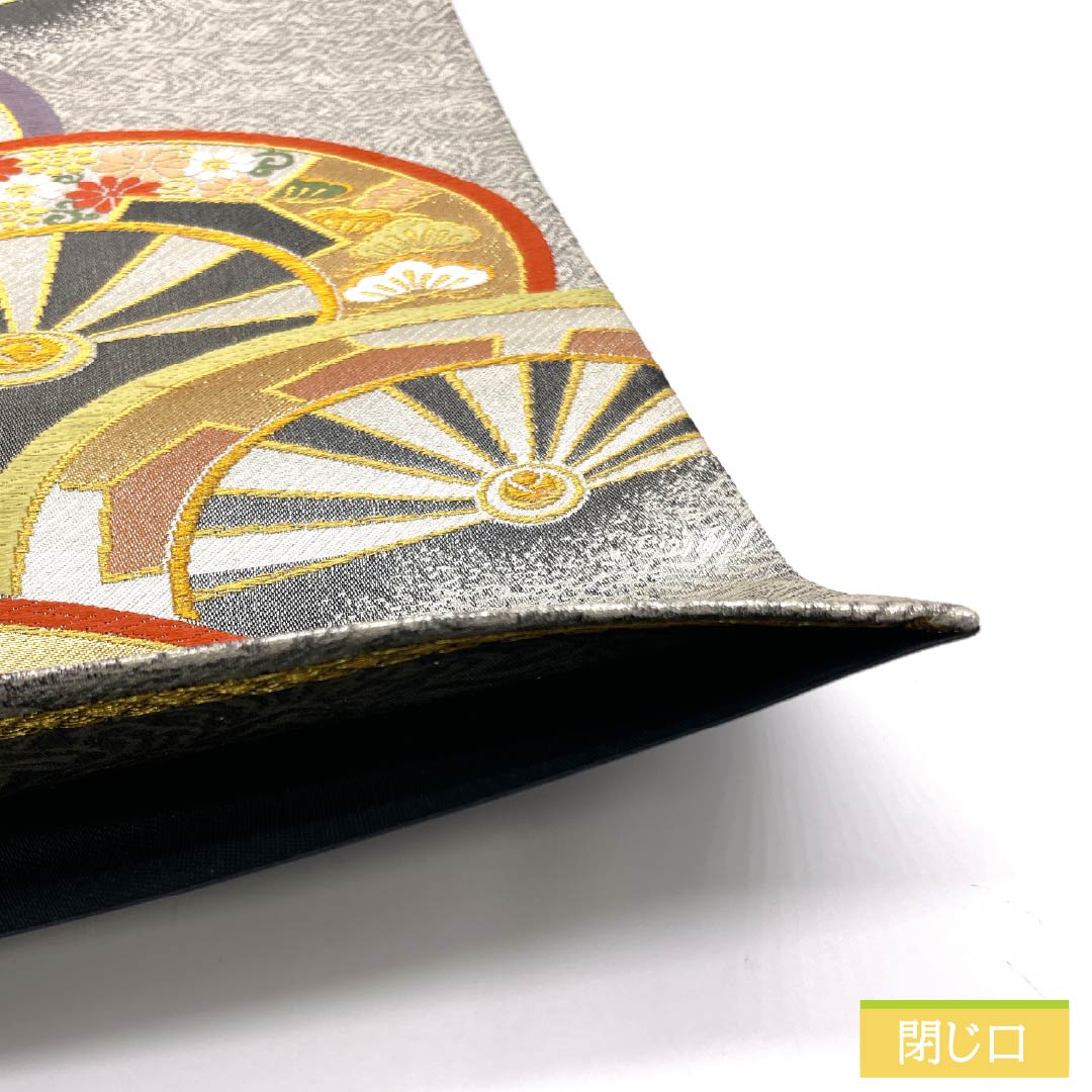 Fukuro Obi, pure silk, for Tomesode and Furisode, wheel pattern, pine, obi length 418cm, S rank, six-way, formal, silver, 1123013632322