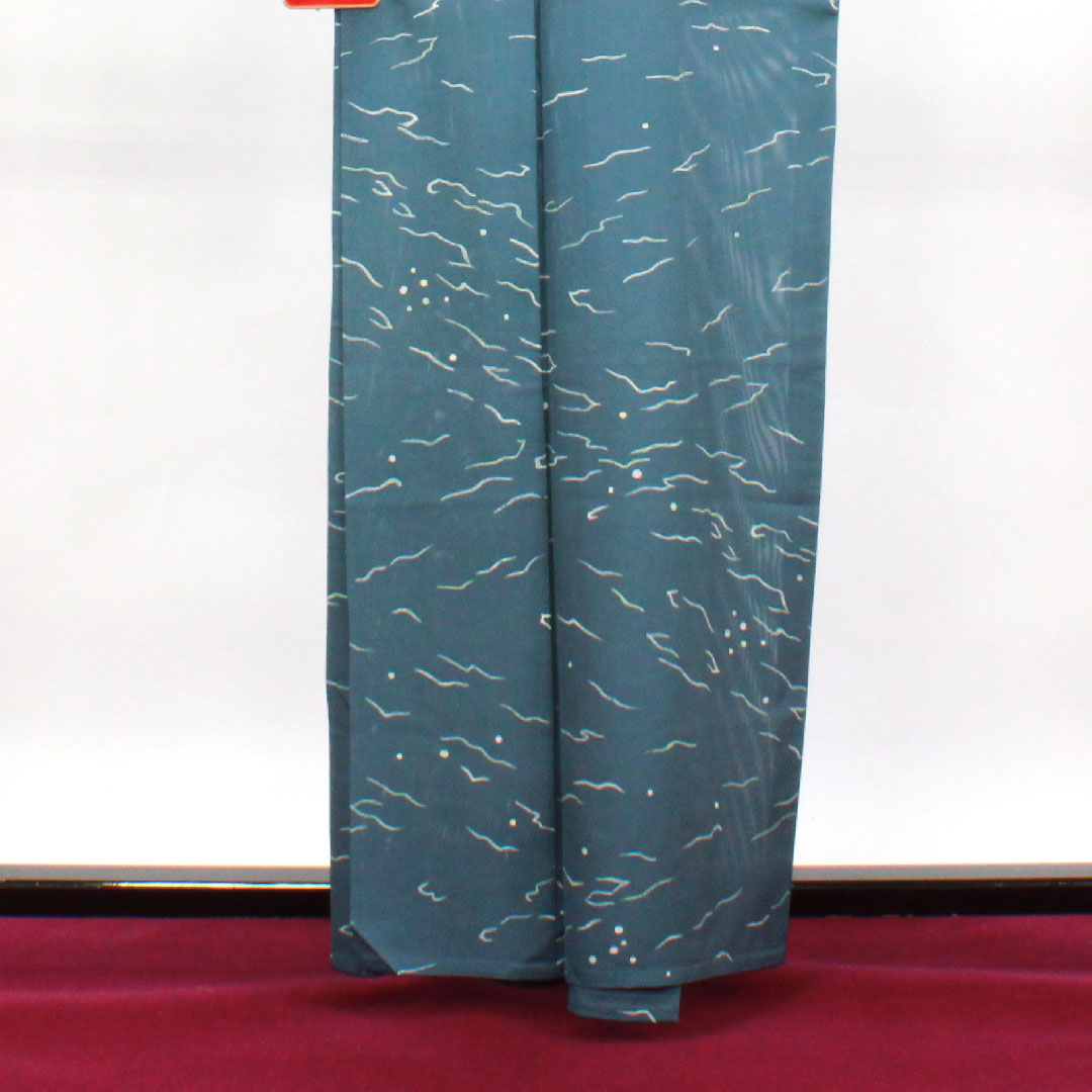 Summer pure silk komon kimono, length 161cm, sleeve length 65cm, Noshime Hanairo (flower color), geometric pattern, silk, S rank, gray 1132001572422