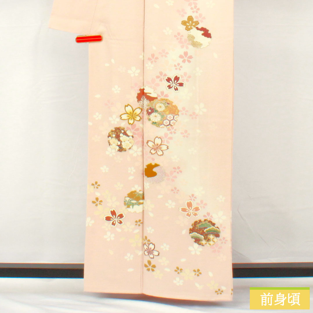 訪問着 正絹 袷 身丈162.5cm 裄丈67.5cm 今様色(いまよういろ) 京友禅 雪輪 桜 Aランク ピンク系 1112005013413