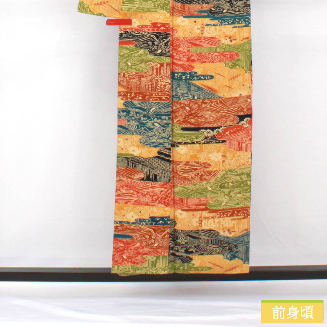 小紋 正絹 身丈153cm 裄丈63cm 袷 型染 雲取り 古典柄 半衿付き Aランク グラデーション系 1115005533299