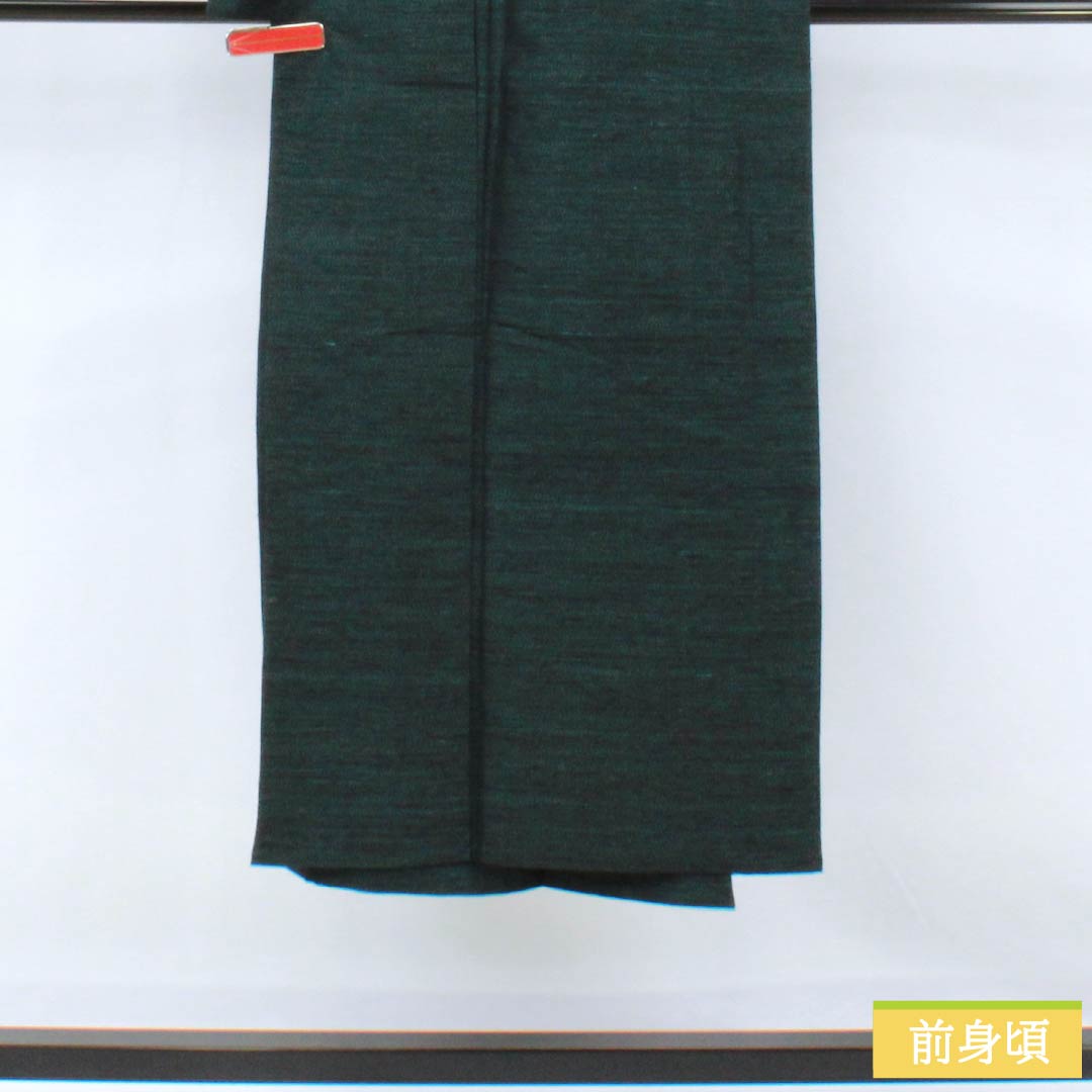 Men's Pure Silk A-Rank Kimono, Length 139cm, Sleeve Length 66cm, Korai Nando-iro (Korainando-iro) Tsumugi Fabric Ensemble, Abstract Pattern, Single-Layer, Green, Product Number: 1119001333319