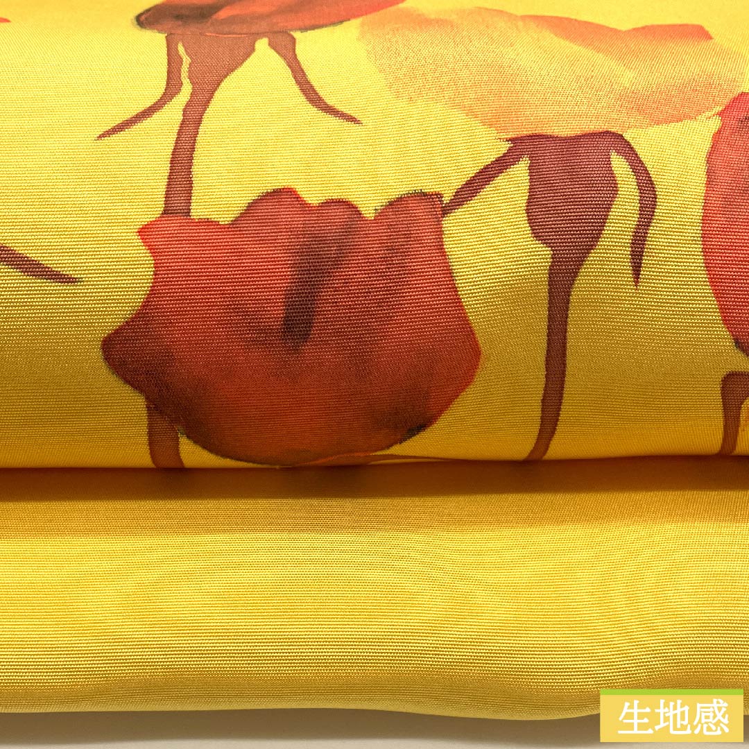 名古屋帯 卵色(たまごいろ) 薔薇 花柄 帯丈351cm 正絹 Sランク ポイント柄 カジュアル 黄系 1124005962323 名古屋仕立て