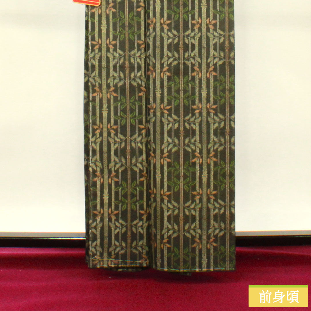 Murayama Oshima, pure silk, length 162.5cm, sleeve length 65.5cm, ensemble, bamboo pattern, basting thread included, unused, S rank, lined, black, 1116003252410