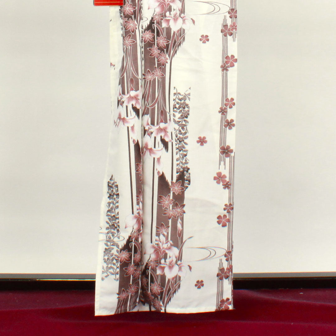 Yukata, cherry blossom, iris, autumn leaves, cotton, A rank, single layer, length 161cm, sleeve length 66.5cm, white, 1118003203411