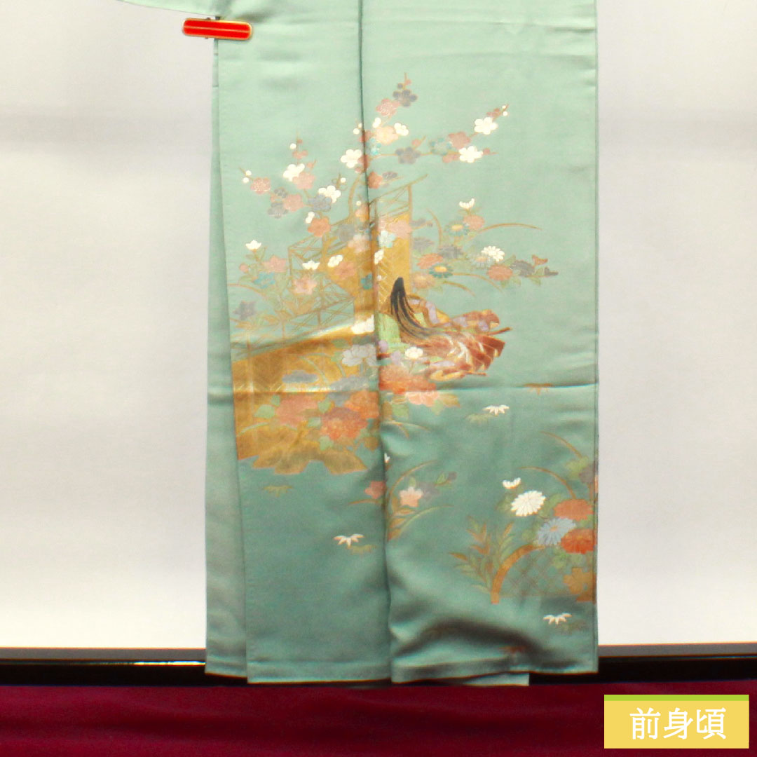 訪問着 正絹 袷 身丈156.5cm 裄丈64cm 薄水色 金彩加工 吉祥文様 Aランク 水色系 1112003523324