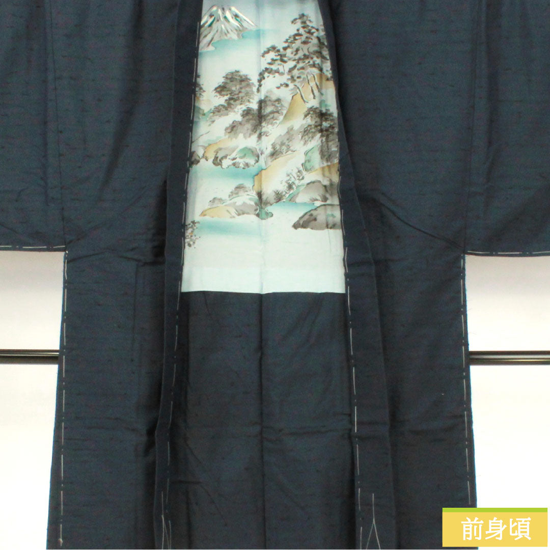 男物 正絹 Aランク 身丈101cm 裄丈73cm 濃紺色(のうこんいろ) ひげ紬 しつけ糸付き 紺系 1119001613118