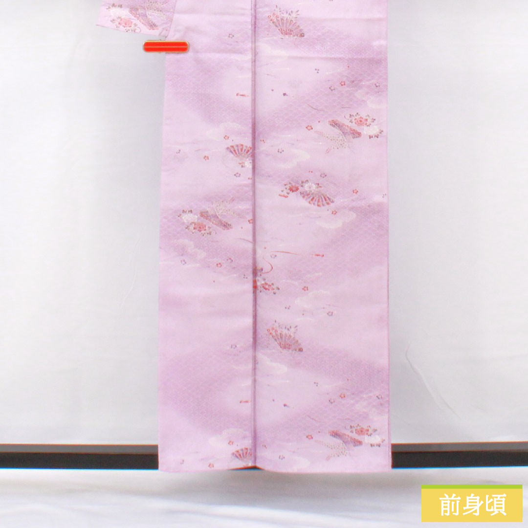 Small pattern, polyester, length 157cm, sleeve length 63cm, lined, light purple, washable kimono, auspicious motif, basting thread included, unused, S rank, purple, 1115004572320