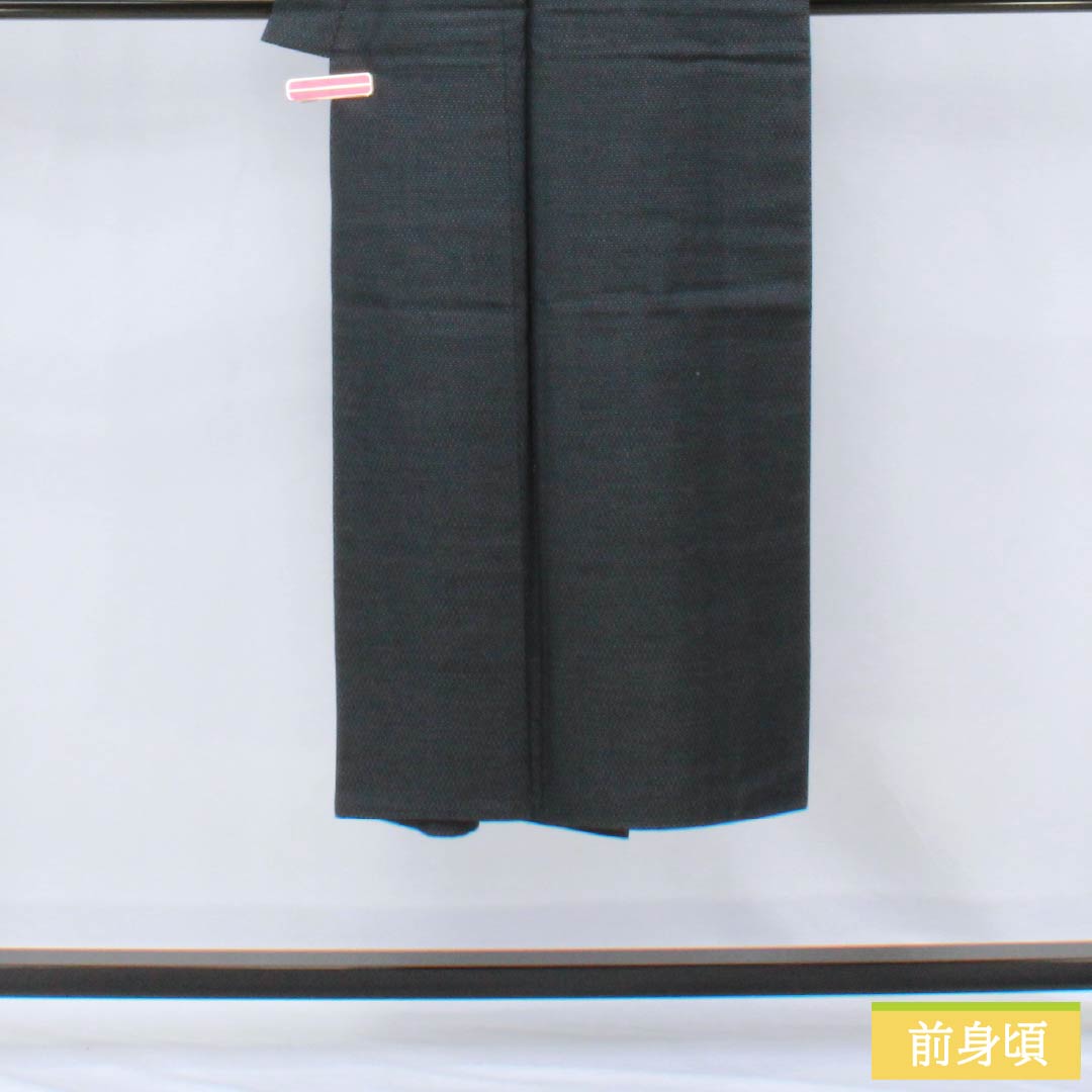 男物 正絹 Sランク 身丈140cm 裄丈68cm 相済茶色(あいすみちゃいろ) 亀甲 紬地 袷 紺系 1119001222418