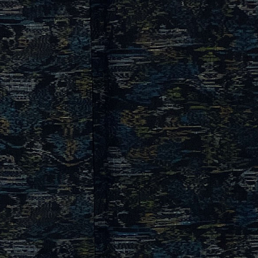 Tsumugi, Length 158cm, Sleeve length 62.5cm, Landscape pattern, Pure silk, S rank, Lined, Navy blue, 1116001292318