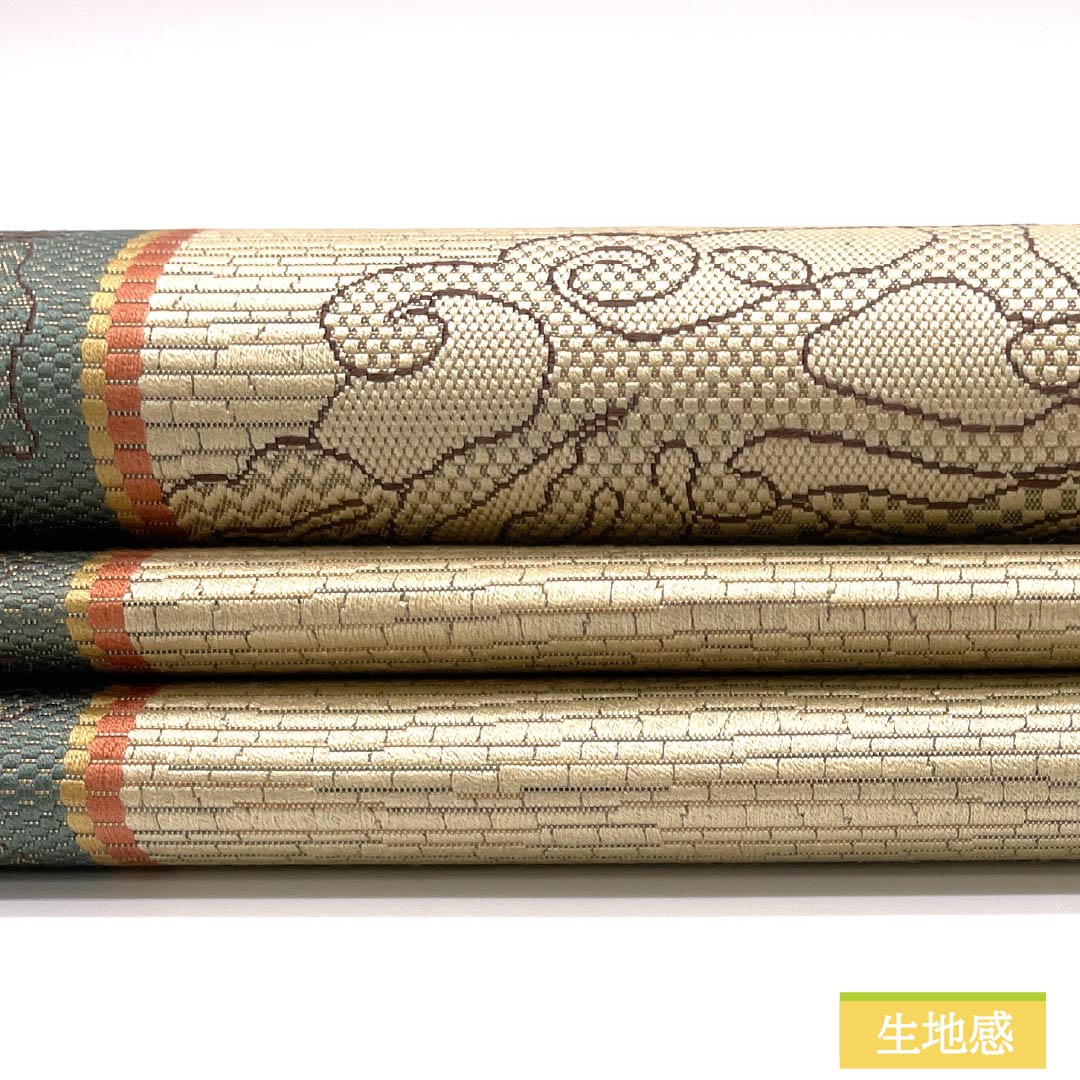 名古屋帯 東京白茶色(とうきょうしらちゃいろ) 抽象花模様 帯丈350cm 正絹 Sランク 六通 カジュアル ベージュ系 1124008012325 名古屋仕立て