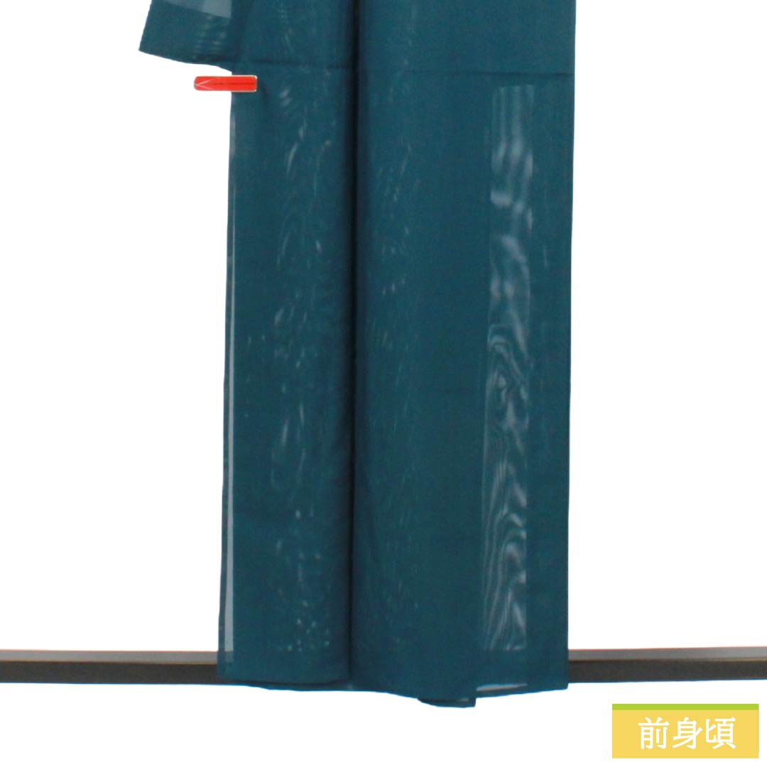 夏物 ポリエステル 色無地 Sランク 身丈157cm 裄丈66.5cm 藍鉄色(あいてついろ) 洗える着物 素無地 絽 青系 1132004032317