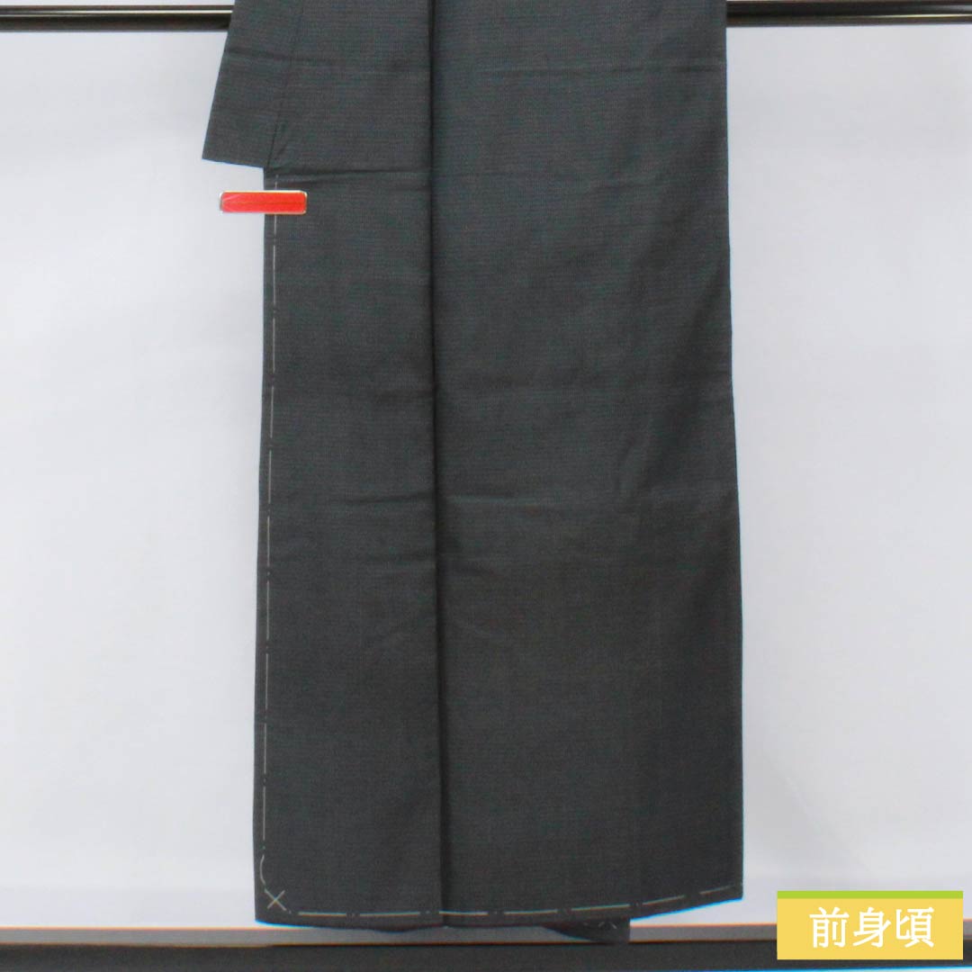 Men's Pure Silk A-Rank Oshima Tsumugi Geometric Pattern Ensemble, Length 151cm, Sleeve Length 71.5cm, Lined, Black, with Basting Threads, Product Number: 1119001293510