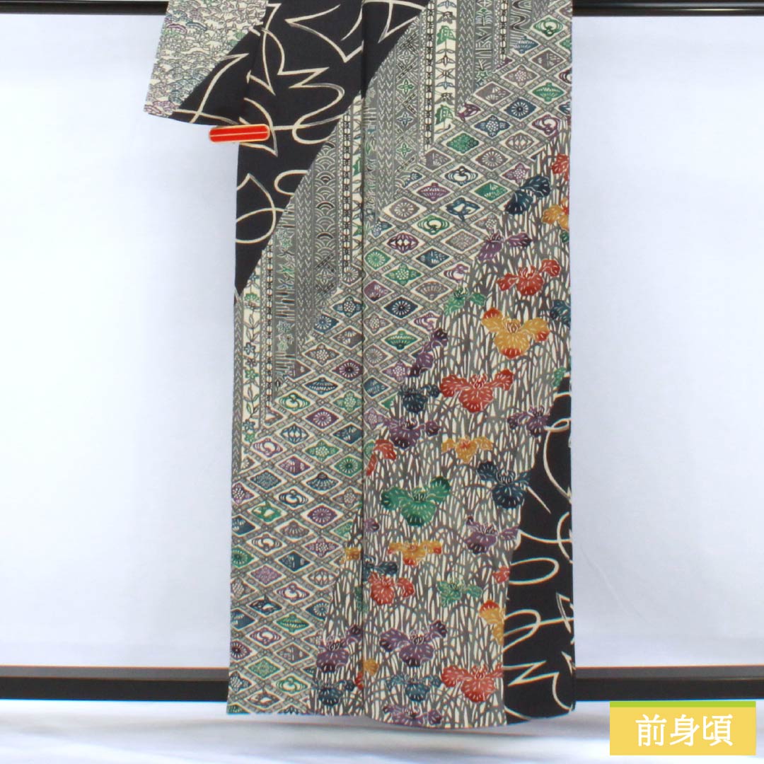 訪問着 正絹 Bランク 袷 身丈157cm 裄丈65cm 燻銀色(いぶしぎんいろ) 江戸紅型 五味桂子 作家物 グレー系 1112007054322