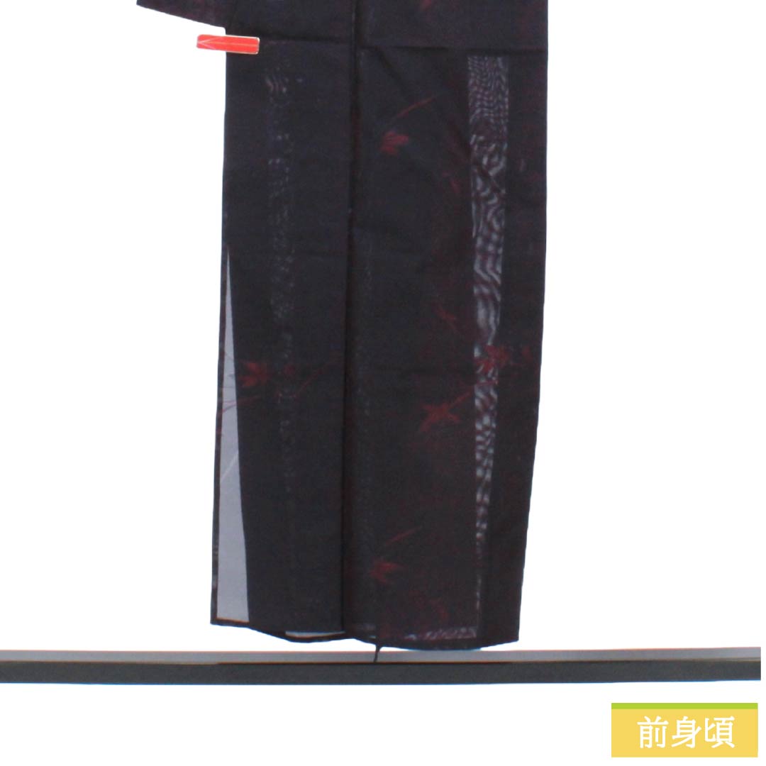 夏物 正絹 お召 Aランク 身丈151cm 裄丈64cm 紫黒色(しこくしょく) 草花模様 紗 紫系 1132004663220