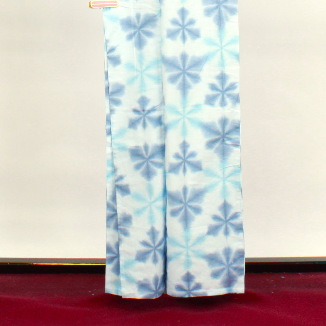 (New, unused item) Yukata, Yukihana Shibori, with basting thread, unused item, abstract pattern, board-tied shibori, cotton, new rank, single layer, length 162cm, sleeve length 65cm, blue, 1118003921417