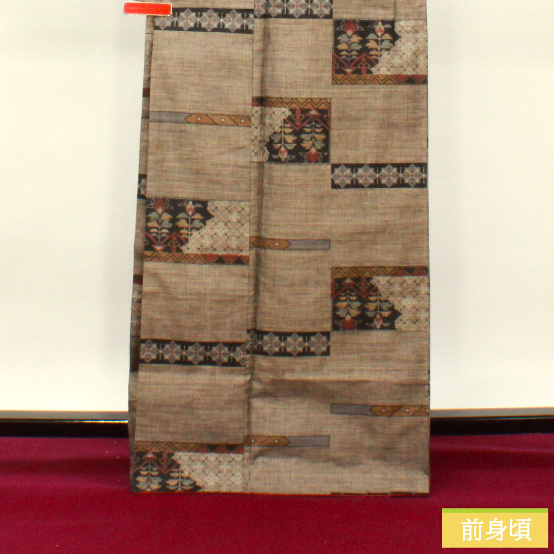 紬 正絹 身丈167.5cm 裄丈66cm 大島紬 9マルキ 抽象模様 Aランク 袷 茶系 1116003373514