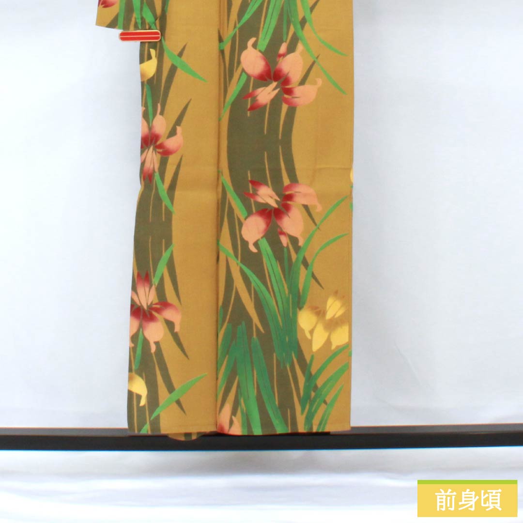 Cotton Yukata, Length 153.5cm, Sleeve Length 67cm, Rank A, Single Layer, Yellow, Magnolia, Iris Design, Product Number: 1118005803223
