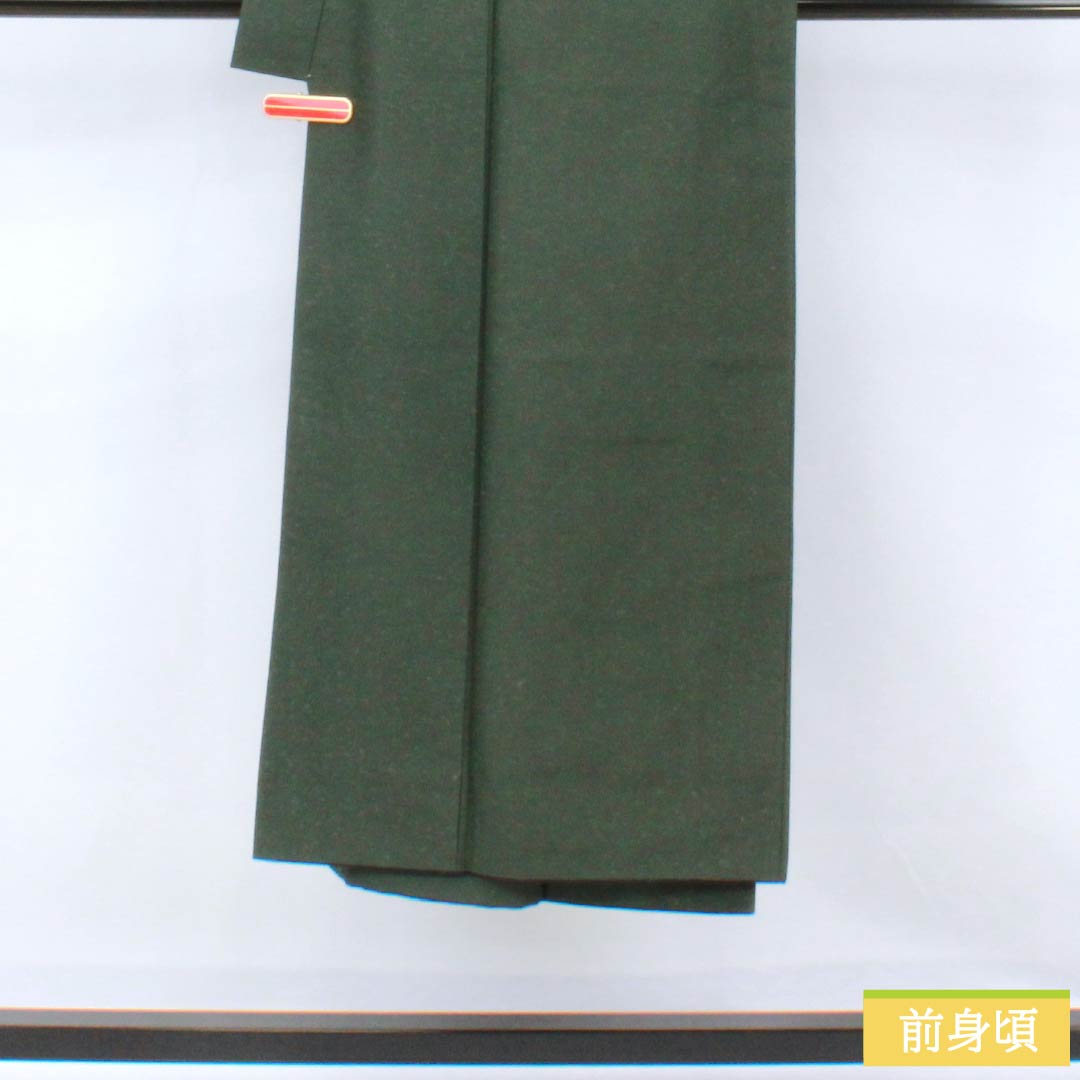 男物 正絹 Sランク 身丈140.5cm 裄丈68cm 納戸茶色(なんどちゃいろ) ひげ紬 袷 緑系 1119001352419